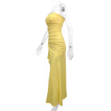 Women Summer Strapless Side Slit Irregular Bodycon Dress