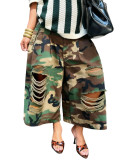 Women Casual Camouflage Ripped Loose Wide-Leg Denim Pants