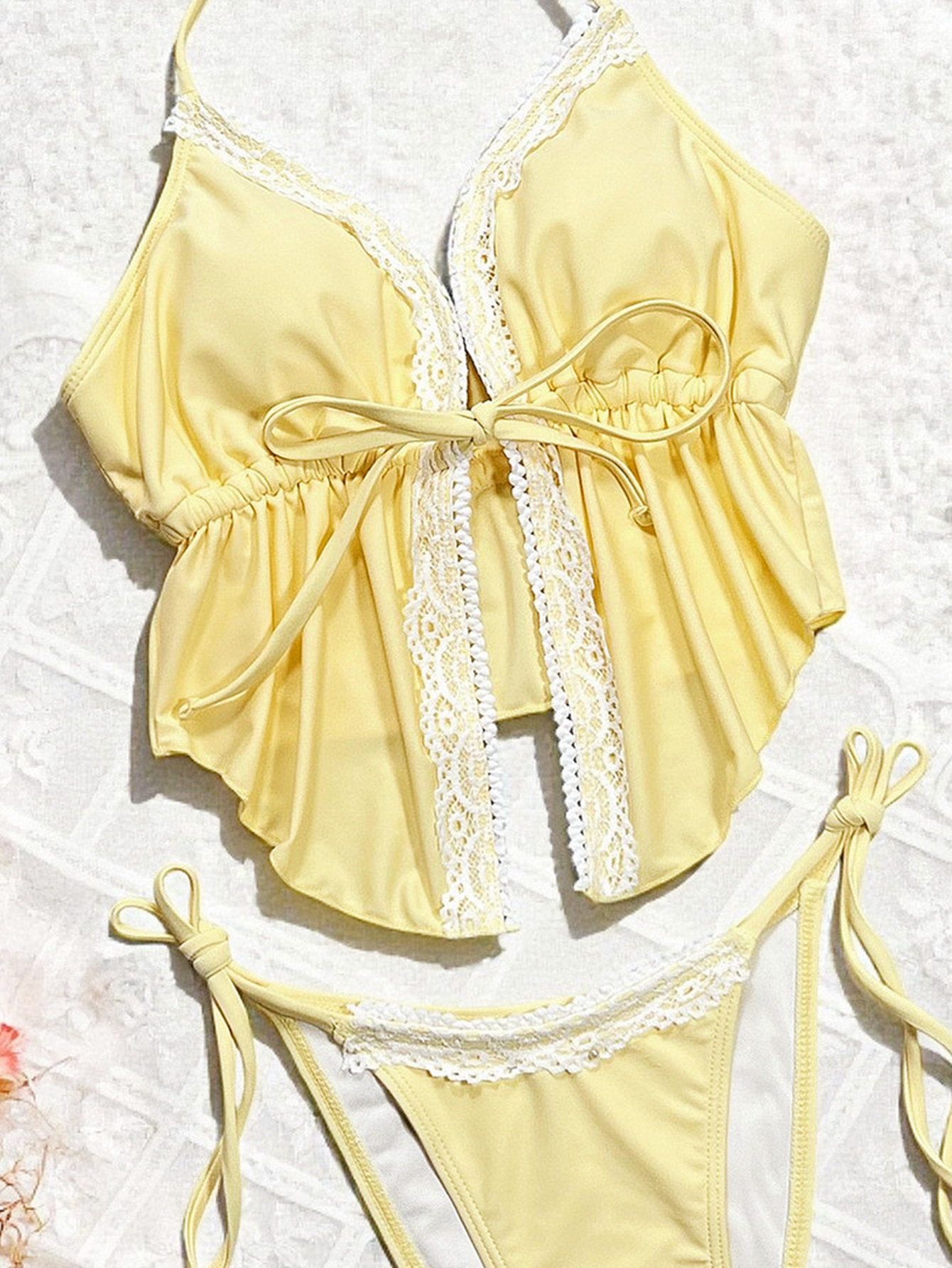Yellow Two-Piece Bikini Swimsuit for Beach Holidays