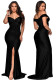 Women Spring & Summer V-neck Off Shoulder Bodycon Dress Ruched Split Maxi Dress