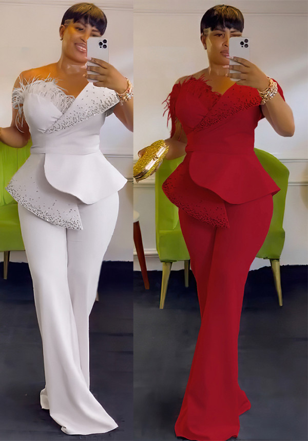 Plus Size African Women Off-Shoulder Casual Wide Leg Jumpsuit