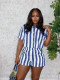 Women Summer Casual Striped Short Sleeve Shirt and Shorts Two Pieces