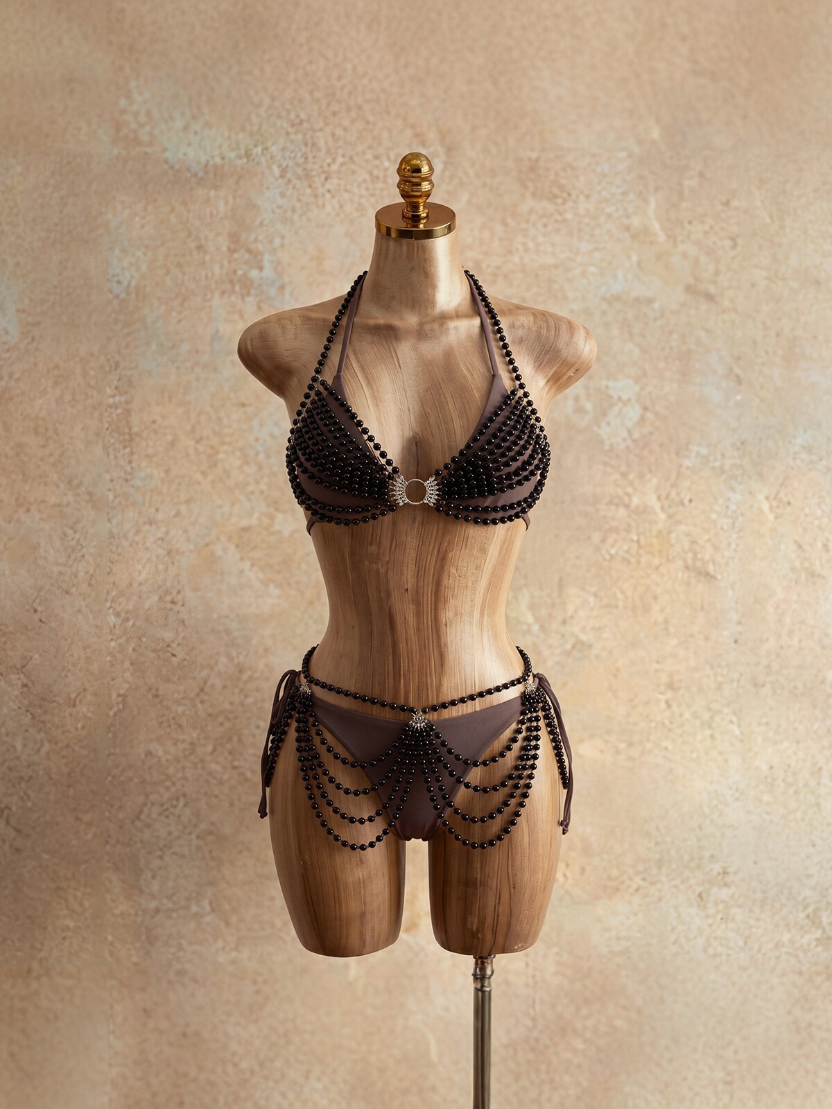Spaghetti Strap Bikini & Metal Cover-Up Four-Piece Swimsuit Set