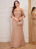 Plus Size Women Spaghetti Strap Sequins Ruffle Sleeve Backless Sequins Dress