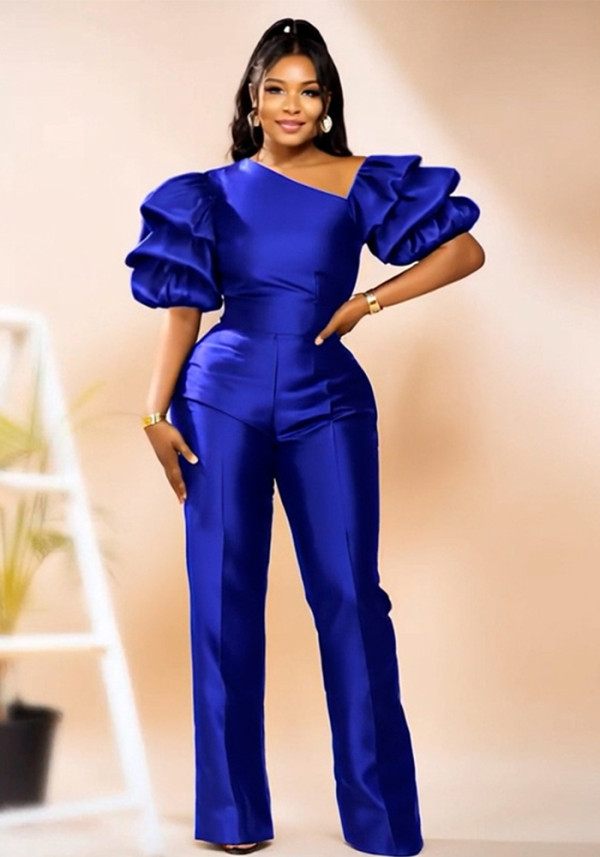Women Slash Shoulder Puff Sleeve Jumpsuit