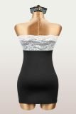 Women Color Contrast Lace Patchwork Sexy Strapless Dress