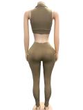 Women Sexy Lines Turndown Collar Vest Top and Long Pants Two Pieces