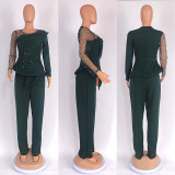 Plus Size Women African Beaded Mesh Top and Pant Two Pieces