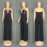 Women Spaghetti Strap Tube Top Jumpsuit Long Pants