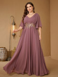 Plus Size Women Elegant V Neck Ruffle Sleeve Embroidery Dress
