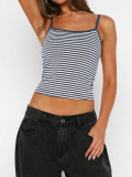 Women Striped Stretchy Casual Printed Color Contrast Spaghetti Strap Vest Top