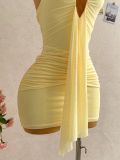 Women Summer Halter Neck Backless Ruched Dress