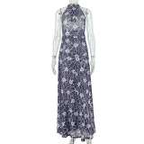 Women Multi-Color Elegant Round Neck Sleeveless Printed Dress