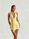 Women Summer Halter Neck Backless Ruched Dress
