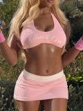 Women Letter Print Fitness Top and Skirt Two Pieces