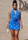 Women Polka Dot Scarf Lace-Up Summer Cowl Neck Sleeveless Sexy Backless Bodycon Dress