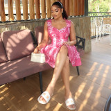 Women Spring Summer Spaghetti Strap V Neck Sleeveless Dress