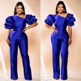 Women Slash Shoulder Puff Sleeve Jumpsuit