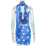 Women Polka Dot Scarf Lace-Up Summer Cowl Neck Sleeveless Sexy Backless Bodycon Dress