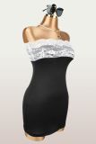 Women Color Contrast Lace Patchwork Sexy Strapless Dress
