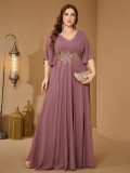 Plus Size Women Elegant V Neck Ruffle Sleeve Embroidery Dress