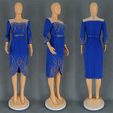 African Women Half-Sleeve Beaded Dress