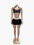 Women Letter Print Fitness Top and Skirt Two Pieces