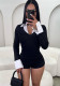Women Color Contrast Patchwork White Collar V Neck Stretchy Jumpsuit