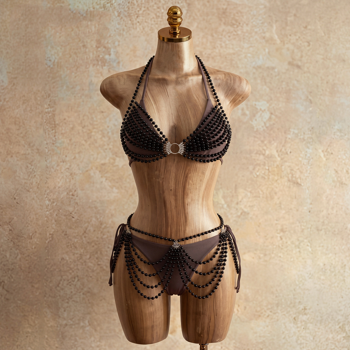 Spaghetti Strap Bikini & Metal Cover-Up Four-Piece Swimsuit Set
