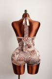 Women Summer Sexy V Neck Lace-Up Top and Shorts Two Pieces