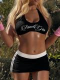 Women Letter Print Fitness Top and Skirt Two Pieces