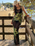 Women Printed Maxi Dress Beach Holidays Swimwear Three-Piece