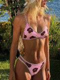 Women Printed Strapless Lace-Up Sexy Bikini Two Pieces Swimwear