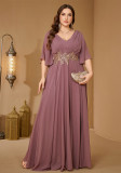 Plus Size Women Elegant V Neck Ruffle Sleeve Embroidery Dress