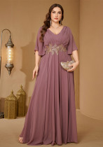 Plus Size Women Elegant V Neck Ruffle Sleeve Embroidery Dress Plus Size Women Elegant V Neck Ruffle Sleeve Embroidery Dress