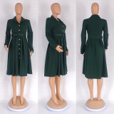 Plus Size Women V Neck Turndown Collar With Belt African Dress