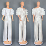 Women Slash Shoulder Puff Sleeve Jumpsuit