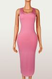 Women Sexy Stretchy Lace-Up Spaghetti Strap Slit Bodycon Maxi Dress