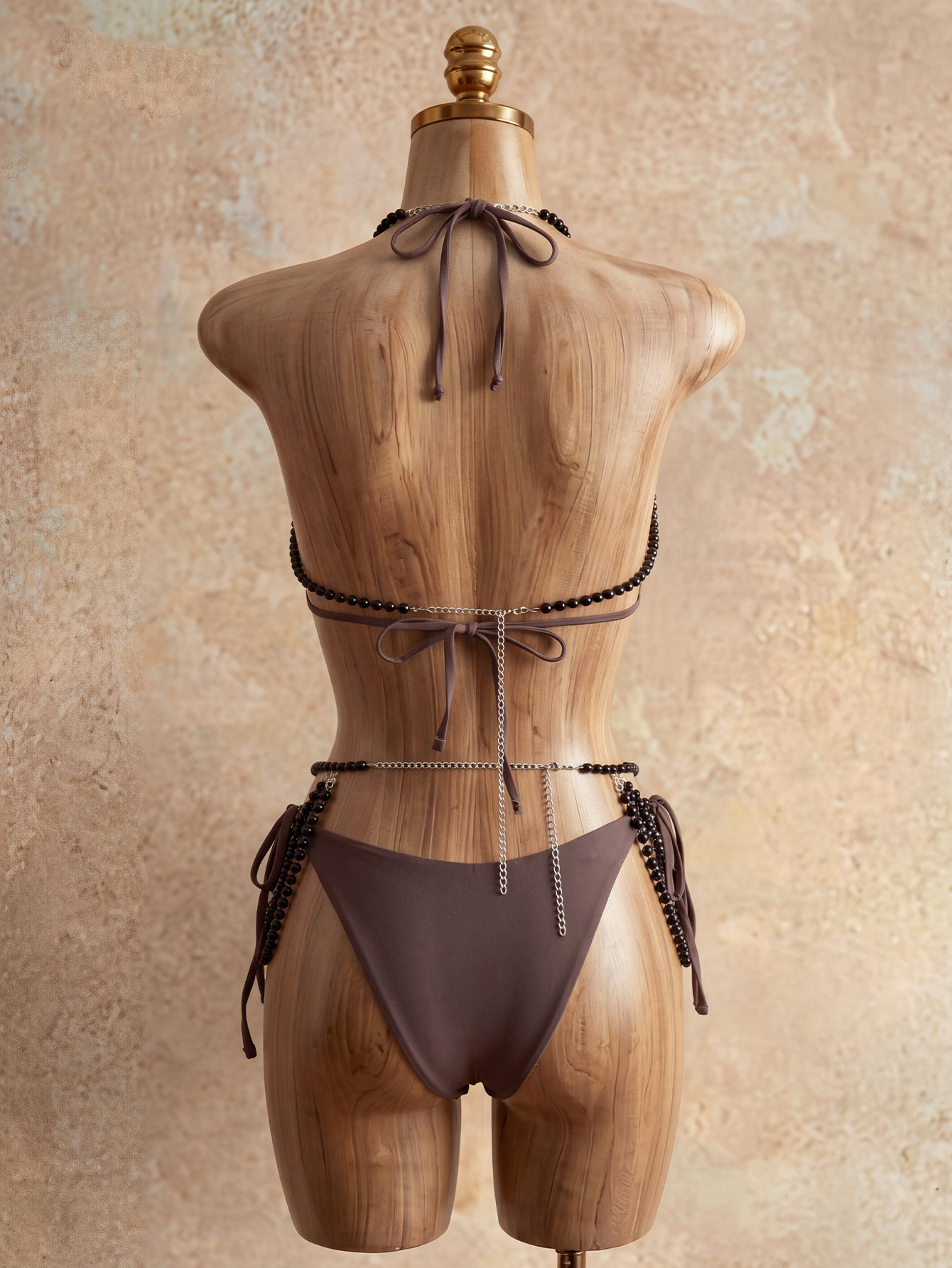 Spaghetti Strap Bikini & Metal Cover-Up Four-Piece Swimsuit Set