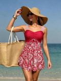 Plus Size Women Printed Spaghetti Strap Skirt Style Two Pieces Swimwear