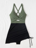 Women Mesh Drawstring Lace-Up Hollow Out Sexy Bikini One-Piece Swimwear