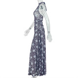 Women Multi-Color Elegant Round Neck Sleeveless Printed Dress
