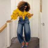 Women Faux Skirt Patchwork Denim Long Pants