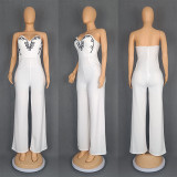 Women Spaghetti Strap Tube Top Jumpsuit Long Pants
