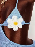 Women Flower Holidays V Neck Halter Neck Lace-Up Hollow Out Bodycon Dress
