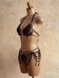 Women Spaghetti Strap Bikini Swimwear Metal Cover Up Four-Piece