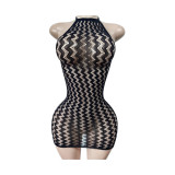 Women Lace Hollow Out See-Through Halter Neck Dress