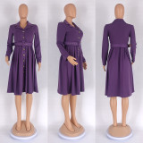 Plus Size Women V Neck Turndown Collar With Belt African Dress