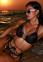 Women Spaghetti Strap Bikini Swimwear Metal Cover Up Four-Piece Women Spaghetti Strap Bikini Swimwear Metal Cover Up Four-Piece