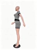Women Casual Knitting Striped Top and Shorts Two Pieces